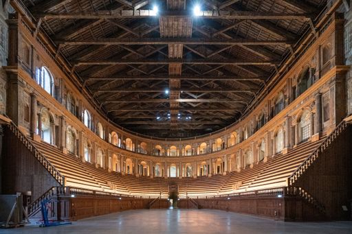 The interior of the Teatro Farnese theatre in the Palazzo della Pilotta, Parma, Emilia-Romagna, Italy
