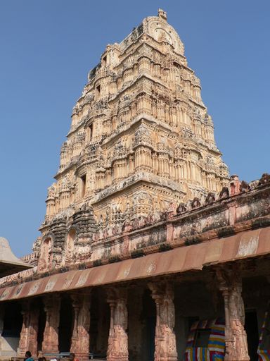 A vertical shot of the Sri Virupaksha Temple in Hampi, India