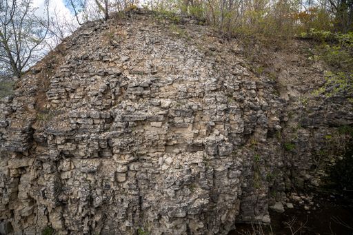 The side part of a crevasse carved by a small stream high on the Niagara Escarpment