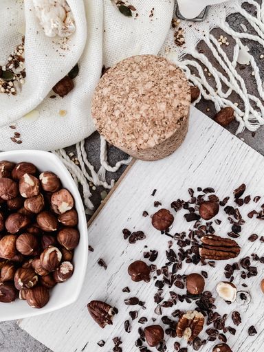A vertical top view of ingredients for delicious dessert preparation