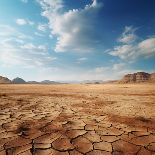 This stock photo shows an arid desert landscape, with sandy terrain and an expansive, cloudless sky overhead