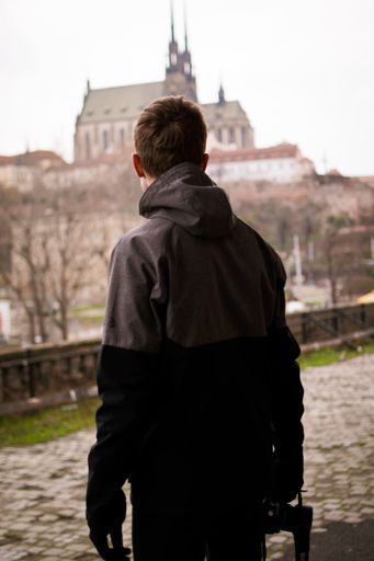 A back view of a male outdoors
