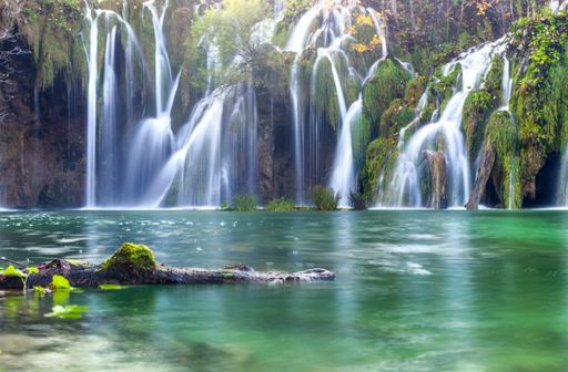 The beautiful scenery of Plitvice Lakes National Park with long exposure in Croatia