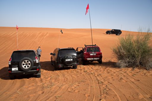Sharjah, United Arab Emirates – April 9, 2021, early morning off-roading and dune bashing around Al Madam desert with UAE Off roaders, one of best
