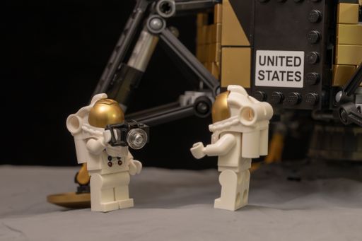 A moon landing as represented with Lego figures