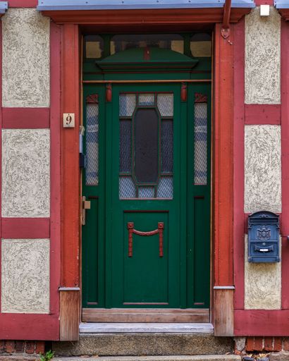 A Beautiful old colorful wooden door in Quedlinburg, Germany