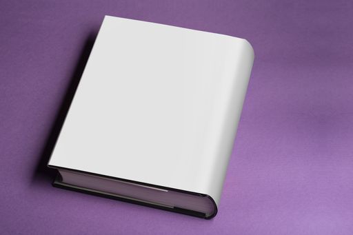 A thick book with blank cover in the purple background, editable mock-up series ready for design, selection path included