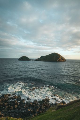 A picturesque seascape with two cliffs in the distance. Vila Franca do Campo, Sao Miguel, Azores