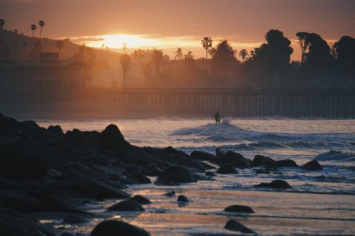 A stunning view of the vibrant sunset over the ocean, Ventura, California, USA