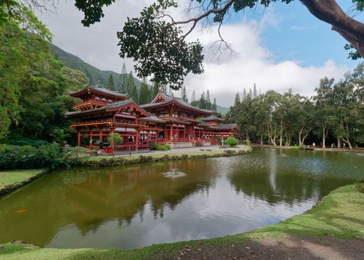 The Byodo-In Buddhist Temple in the Valley of the Temples, Island of Oahu, Hawaii, USA.