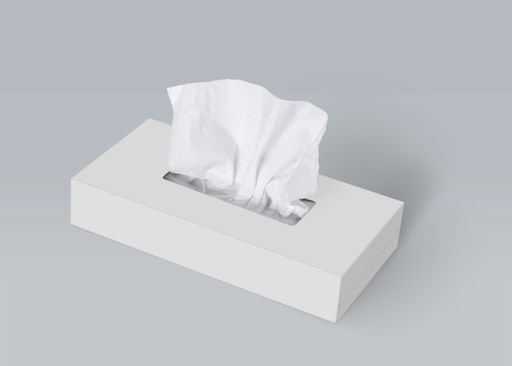 A tissue box in the light gray background, editable mock-up series template ready for design, face selection path included