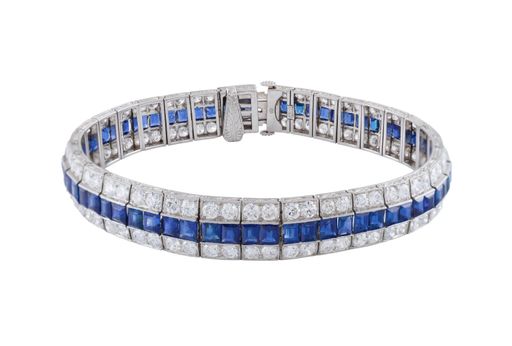 A female sapphire bracelet with diamonds isolated on a white background
