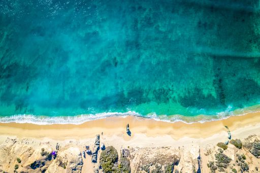 An aerial top view of Nine palms beach in Mexico