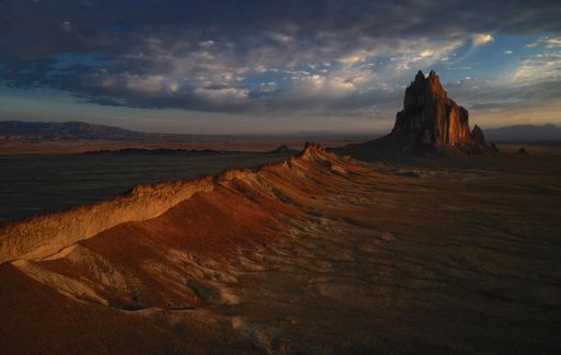 An aerial shot of Ship Rock in New Mexico.