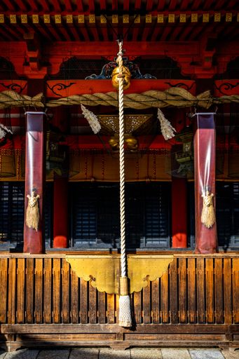 The Devotion Bell and Rope at Yasaka Shrine, Pagoda and Temple Complex in Kyoto, Japan