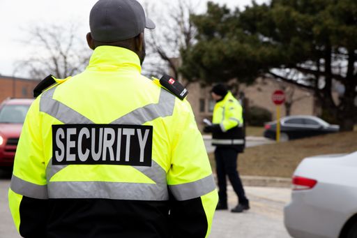 A rear view of parking security watching over the parking area