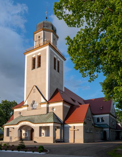 A vertical shot of a Catholic church in Luboszyce, Poland