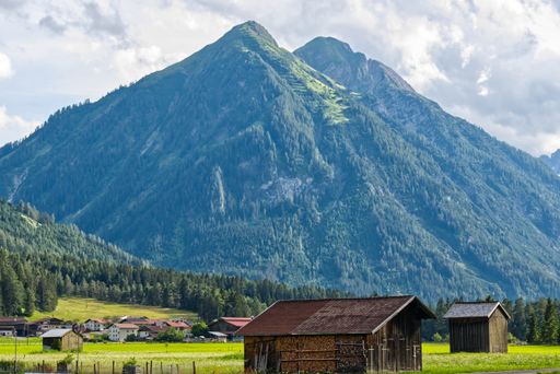A beautiful shot of a small village in the Alps, Austria