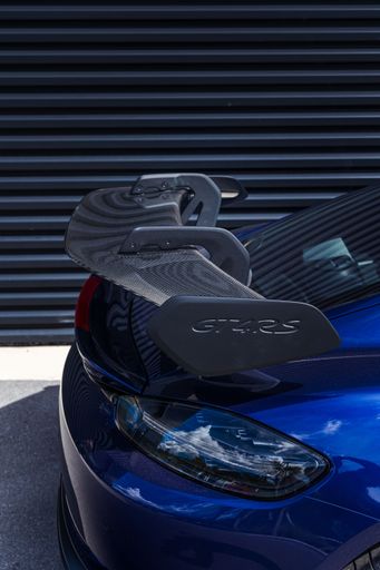 A beautiful brand new Gentian Blue Porsche Cayman GT4 RS waiting to be collected by the new owner and driven to the mountains.
