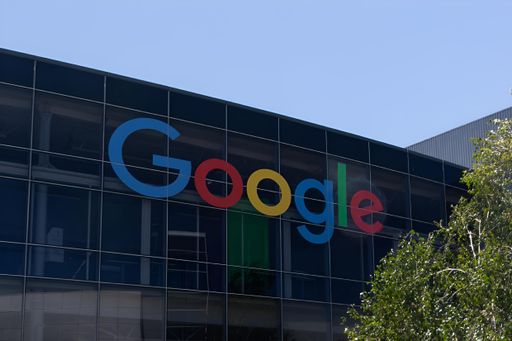The Google logo prominently displayed in front of the corporate building in Mountain View, California