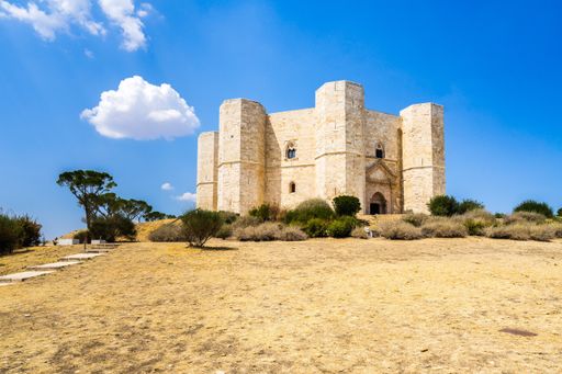 A panoramic shot of Castel del Monte in Apulia Italy. It is a UNESCO World Heritage Site
