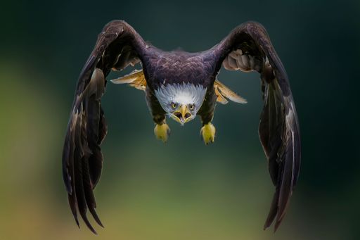 A majestic eagle is gliding majestically across the sky with its wings outstretched
