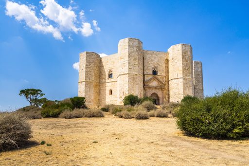 A wide angle shot of Castel del Monte in Apulia Italy. It is a UNESCO World Heritage Site