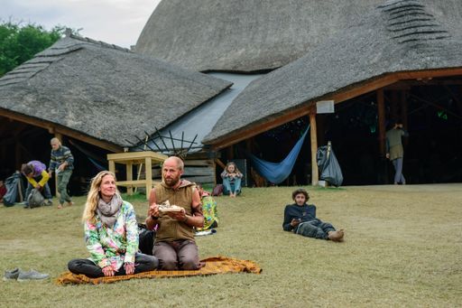 The people during the annual Ozora Festival near the Hungarian village of Ozora