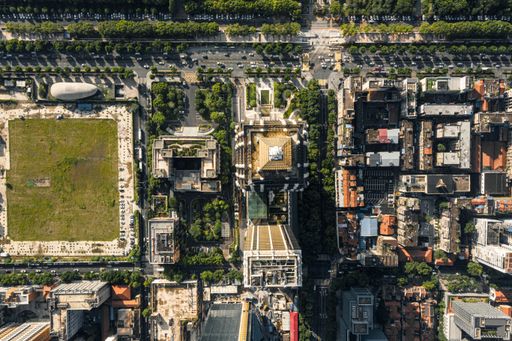 A picturesque aerial view of Wuhan's Old City district, illuminated by the morning light