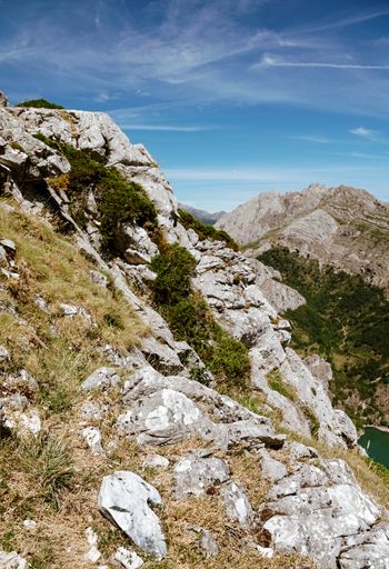 A vertical shot of the beautiful Pico Gilbo mountain in Picos de Europa, Spain