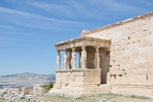 Caryatid Statues of the Erechtheion at the Parthenon on the Acropolis Hill, Athens, Greece