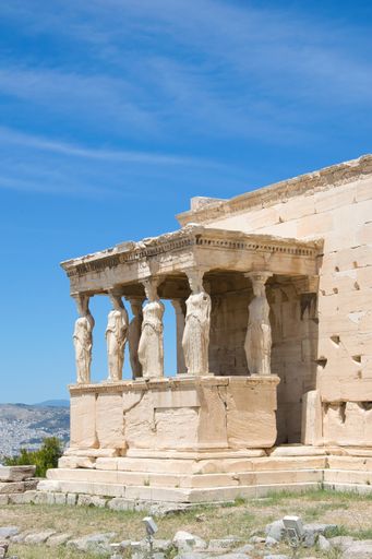 Caryatid Statues of the Erechtheion at the Parthenon on the Acropolis Hill, Athens, Greece
