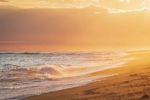 A mesmerizing view of a sandy beach at sunset