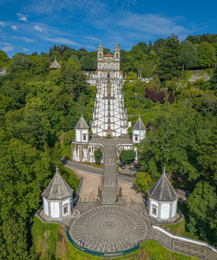 An aerial view of the Santuario do Bom Jesus do Monte in Braga, Portugal