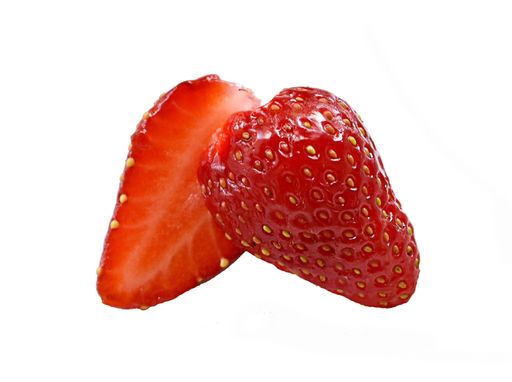 A top view of fresh sliced strawberry isolated on white background