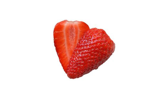 A top view of fresh sliced strawberry isolated on white background