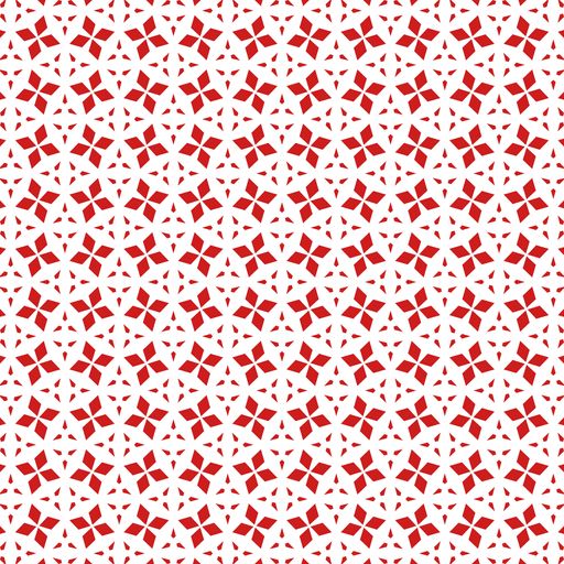 A vibrant geometric pattern featuring a checkered layout of white squares and red dots against a crisp white background