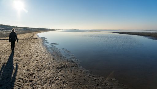 A woman walking on Zandmotor Beach on December