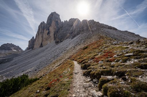A stunning view of the Three Peaks of Lavaredo, Dolomites Mountain, South Tyrol, Italy.