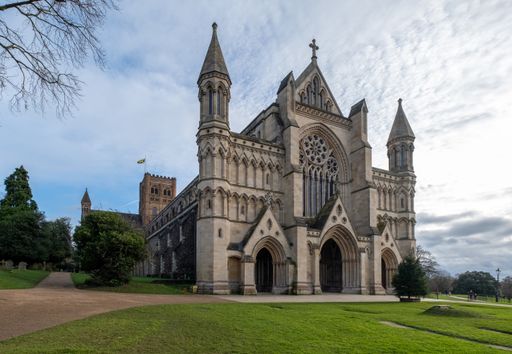 A scenic view of the St Albans Cathedral in England.