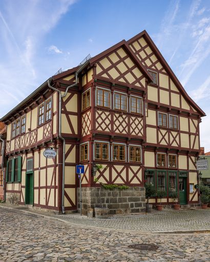 A traditional half-timbered building in Quedlinburg