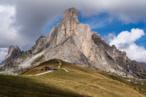 A majestic shot of the Giau Pass, Dolomites Mountains, in South Tyrol, Italy