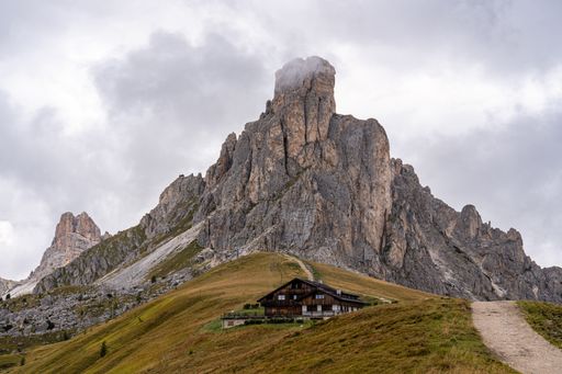 A majestic shot of the Giau Pass, Dolomites Mountains, in South Tyrol, Italy