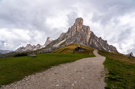 A majestic shot of the Giau Pass, Dolomites Mountains, in South Tyrol, Italy