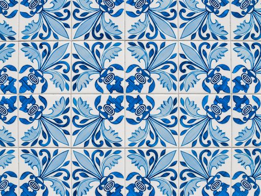 A closeup shot of vintage Portuguese tiles in Oporto, Portugal