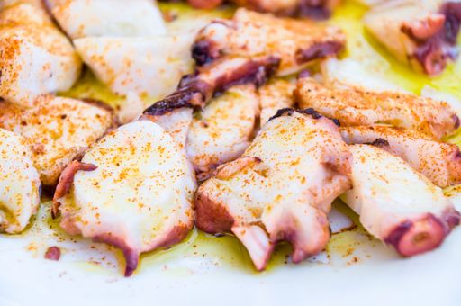 A closeup shot of delicious Galician octopus