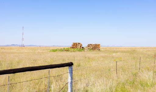 The old ruins of a farm building in rural grassland farming area of the Karoo Semi-desert