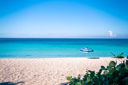 A parasol on the paradise beach in Tulum, Mexico