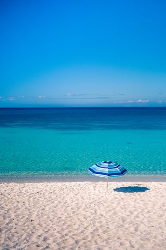 A parasol on the paradise beach in Tulum, Mexico
