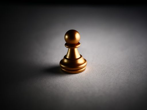 A closeup shot of a single golden pawn chess piece